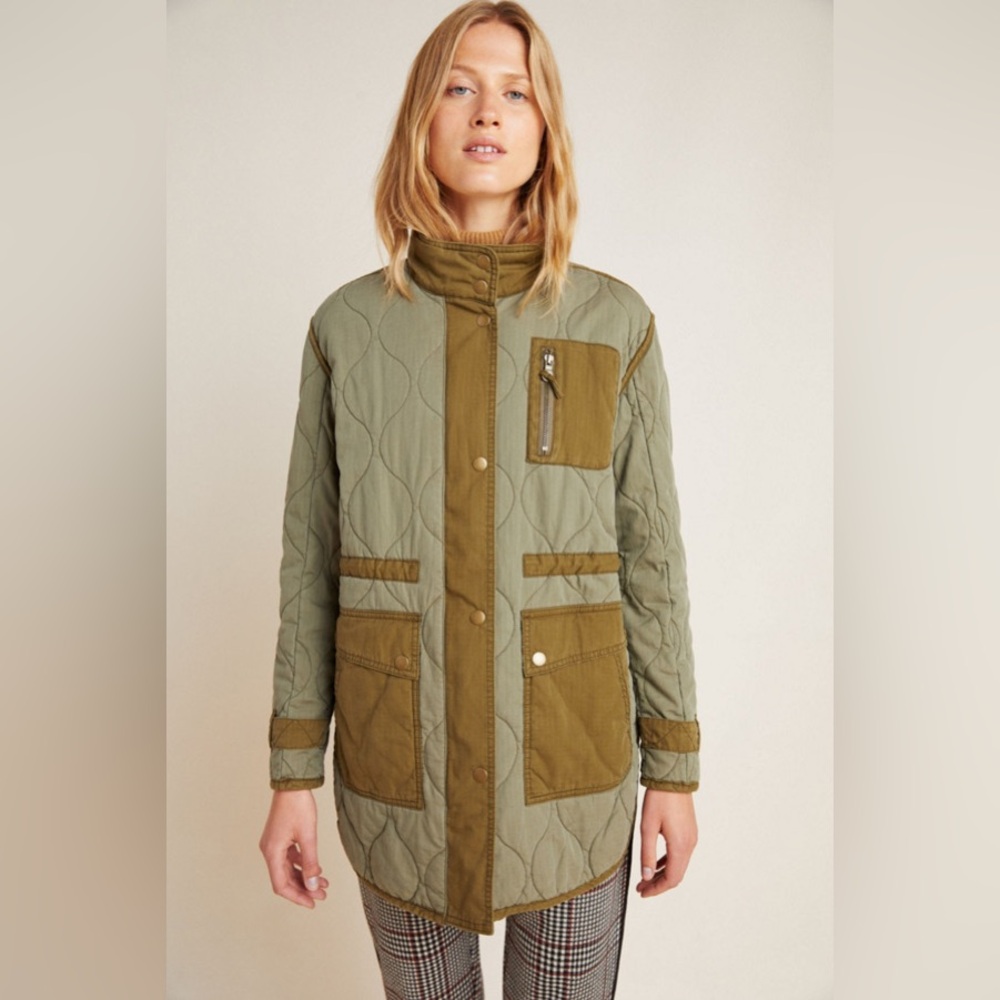 Anthropologie Quilted Liner Jacket Army Green - Picture 5 of 6